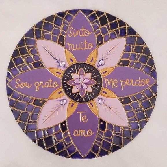 Mandala Ho'oponopono Lilas e Violeta 30cm em Vidro de Parede