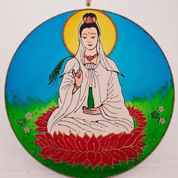 Mandala Kuan Yin em Vidro de 20cm