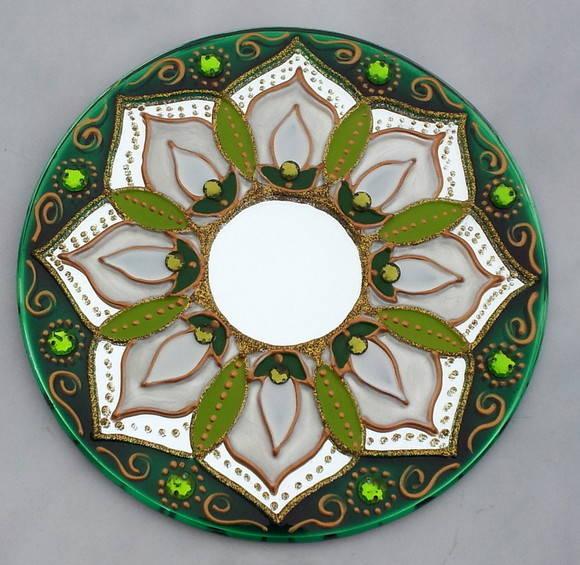 Mandala Lírio da Paz em Espelho de 15cm