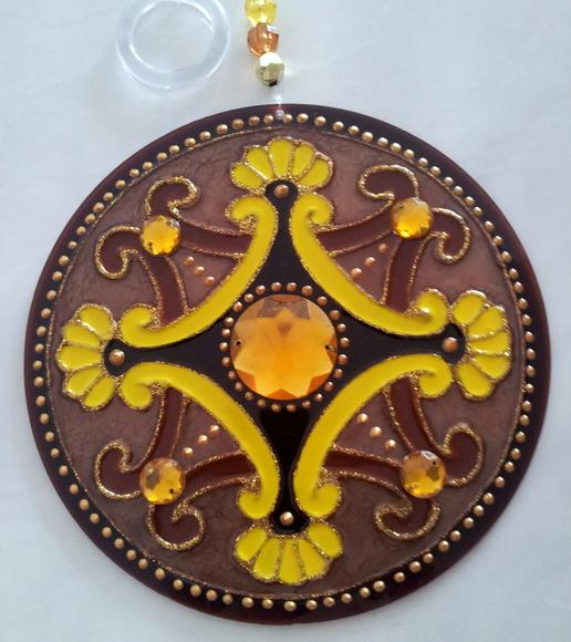 Mandala Marrom e Amarelo 12cm