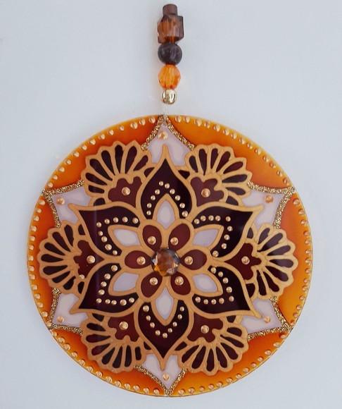 Mandala Marrom e Laranja em Acrílico de 10cm
