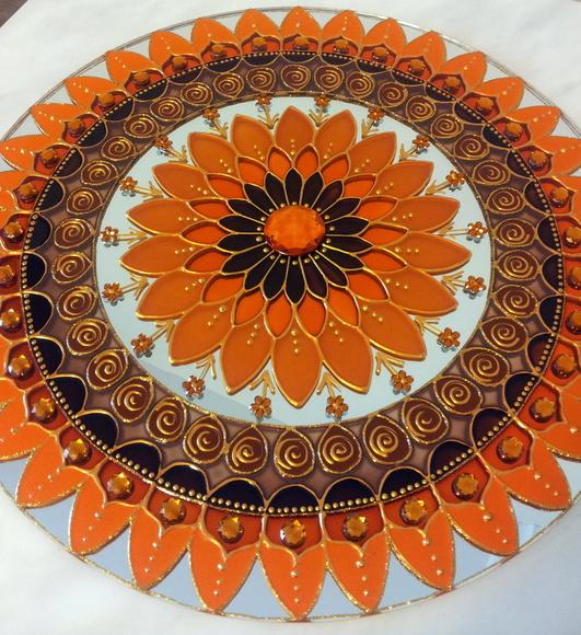 Mandala Marrom e Laranja Espelho 50cm