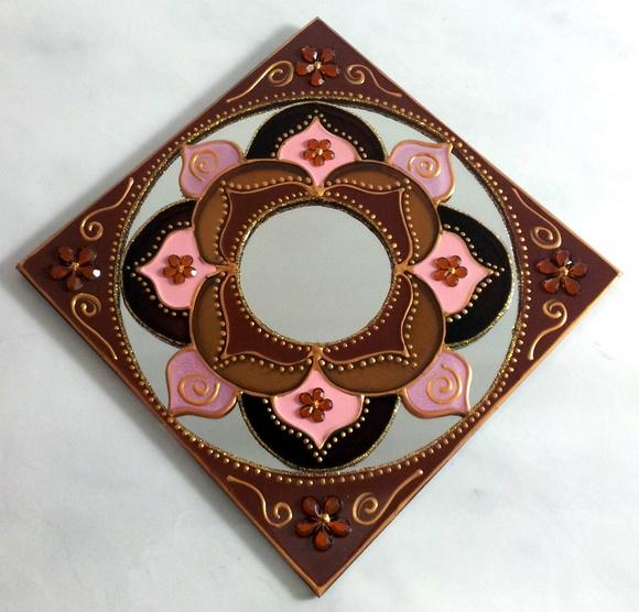Mandala Marrom e Rosa em Espelho 15x15