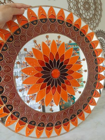 Mandala Marrom e Laranja Espelho 50cm