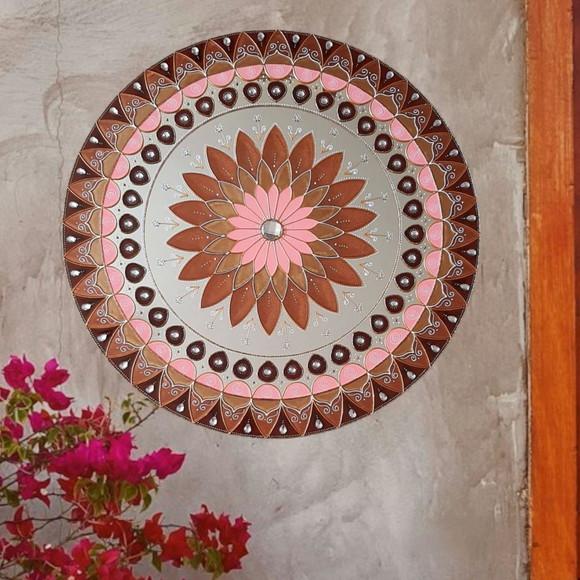 Mandala Marrom e Rosa Gold 60cm (acrílico Espelhado)