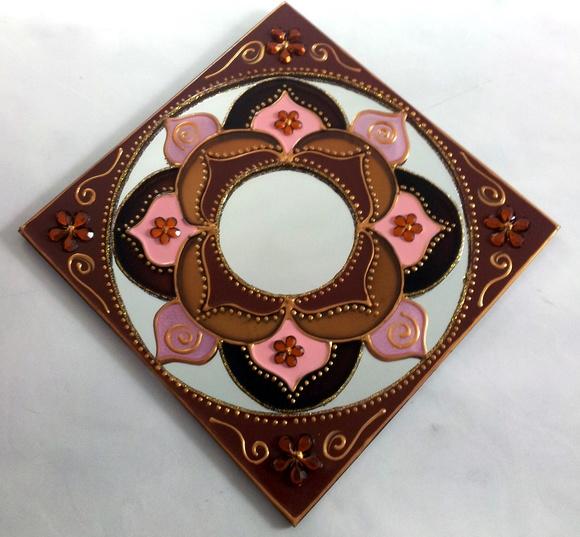 Mandala Marrom e Rosa em Espelho 40x40