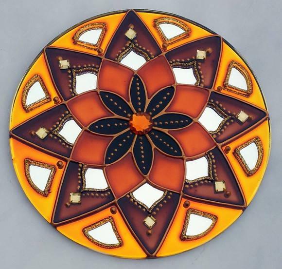 Mandala Marrom Laranja e Amarelo 15cm