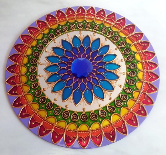 Mandala Mil Pétalas Flor Azul Espelho 30cm