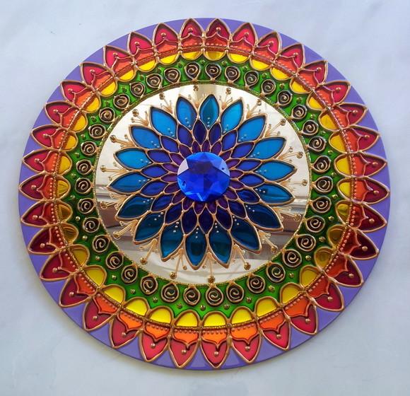 Mandala Mil Pétalas Flor Azul 60cm (acrílico Espelhado)