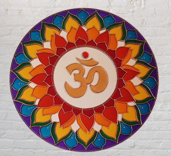 Mandala Om 7 Cores Espelho de 40cm