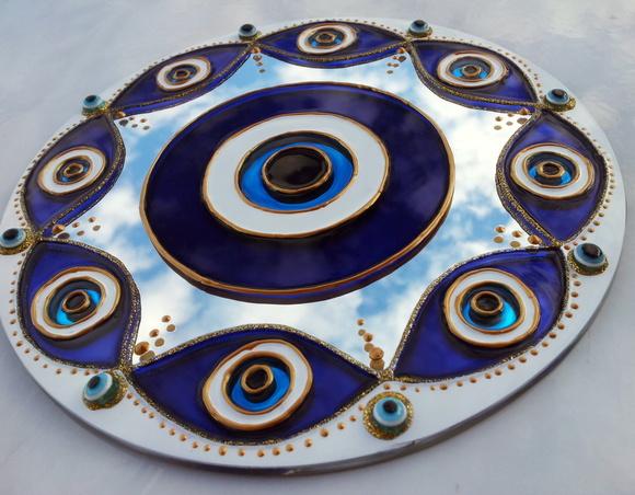 Mandala Olho Grego em espelho de 20cm