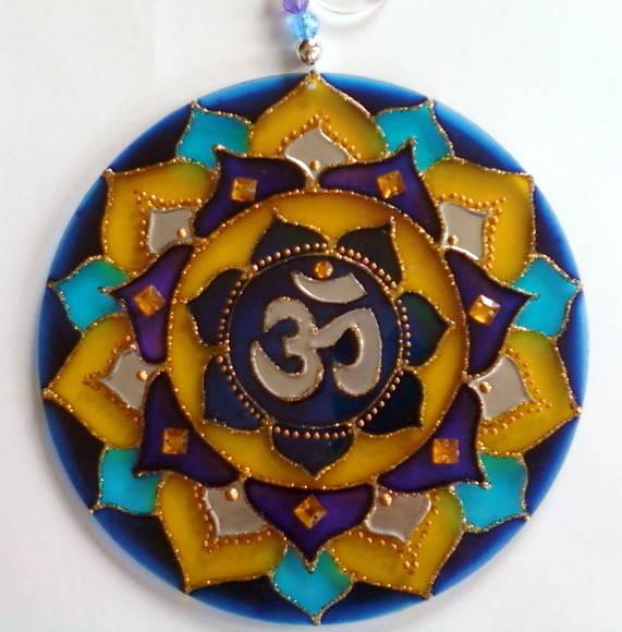 Mandala Om Azul e Amarelo 15cm