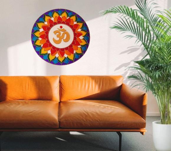 Mandala Om 7 Cores Espelho de 40cm