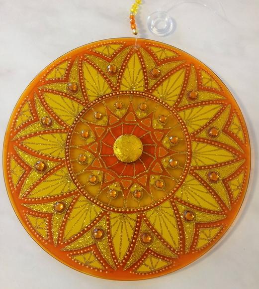 Mandala Ouro em Vidro 30cm