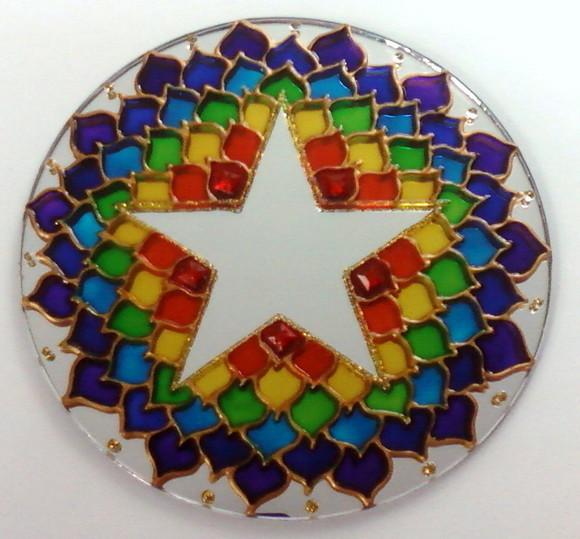 Mandala Pentagrama em Espelho de 15cm