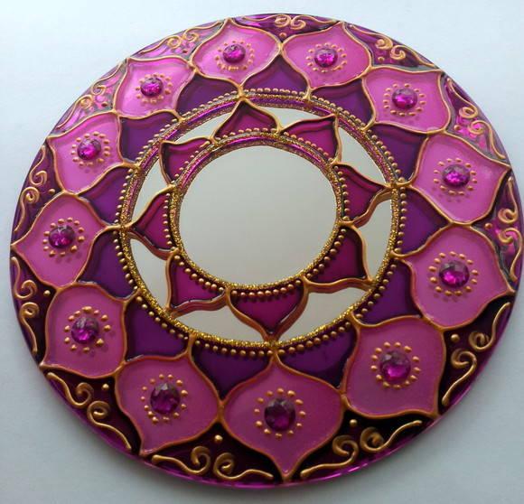 Mandala Rosa em Espelho de 15cm