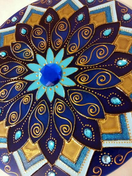 Mandala Sabedoria Azul e Dourado 30cm de Parede