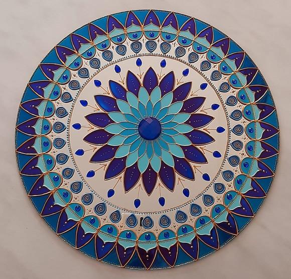 Mandala Serenidade em Espelho 40cm (borda Azul)