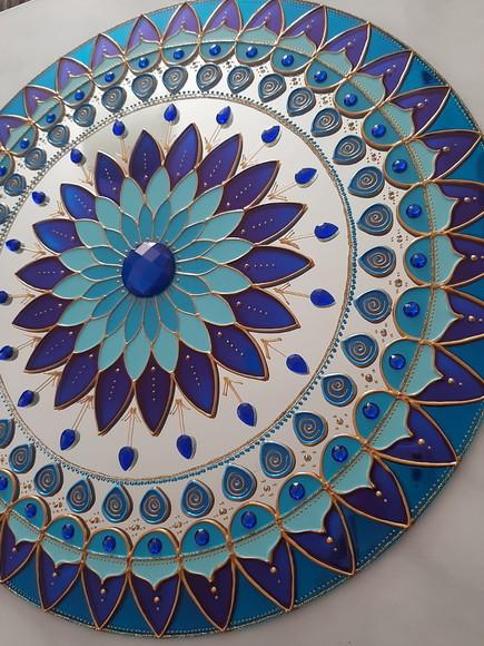 Mandala Serenidade em Espelho 40cm (borda Azul)