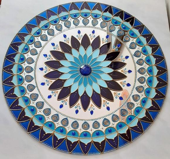 Mandala Serenidade em Espelho de 50cm (borda Azul)