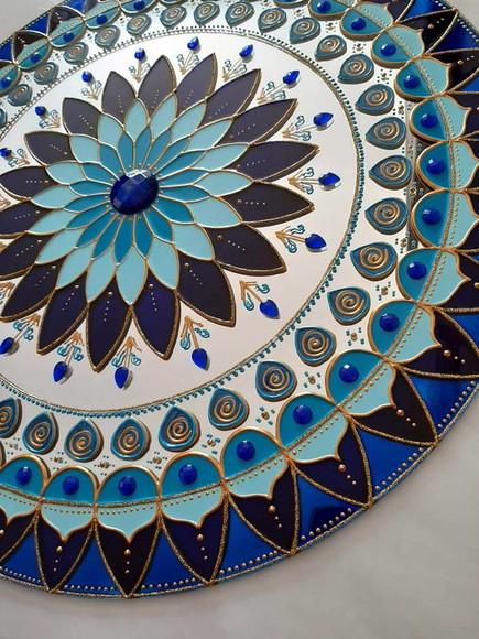 Mandala Serenidade em Espelho de 50cm (borda Azul)