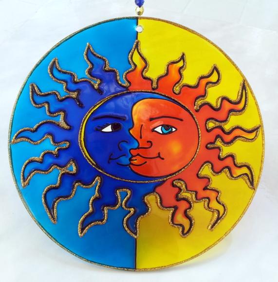 Mandala Sol e Lua em Vidro de 30cm