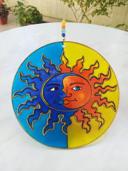 Mandala Sol e Lua em Vidro de 30cm