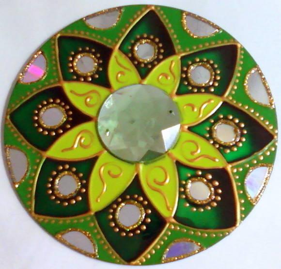 Mandala Verde em Cd Reciclado Modelo 2