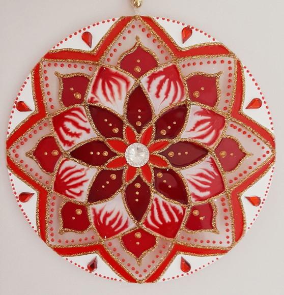Mandala Vermelho e Branco 15cm