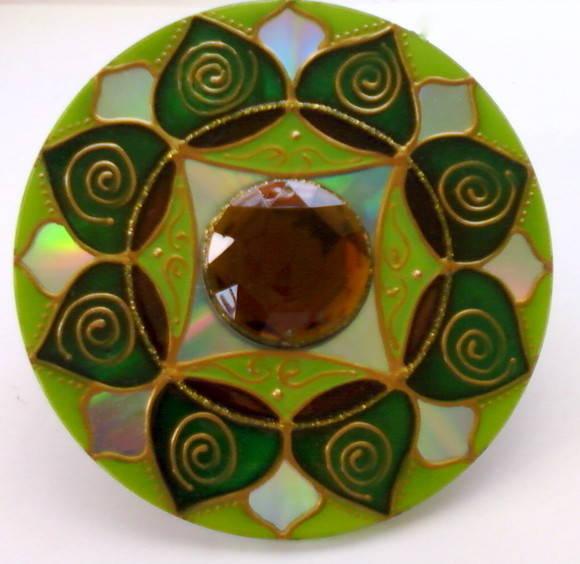 Mandala Verde em Cd Reciclado Modelo 1