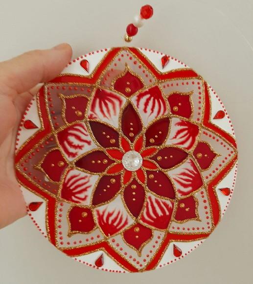 Mandala Vermelho e Branco 15cm