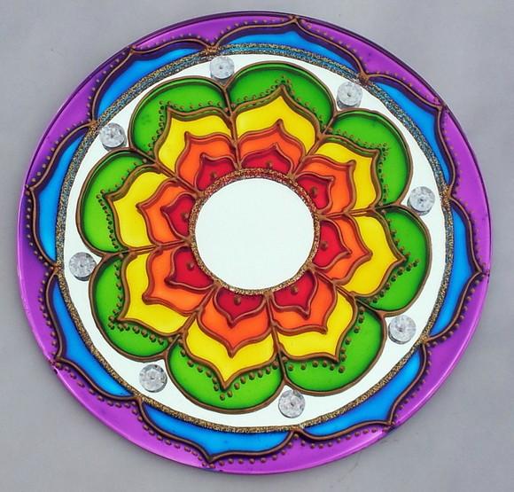 Mandala Vibração das Cores em Espelho de 25cm