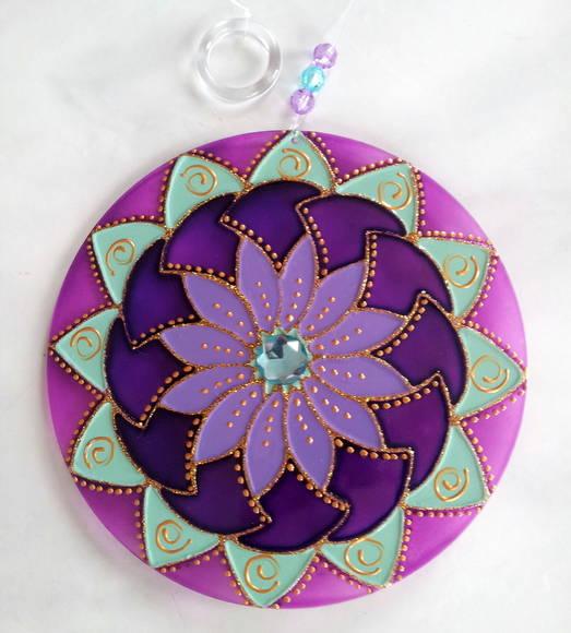 Mandala Violeta e Verde Água 15cm