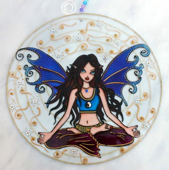 Mandala Vitral Fada Azul 30cm