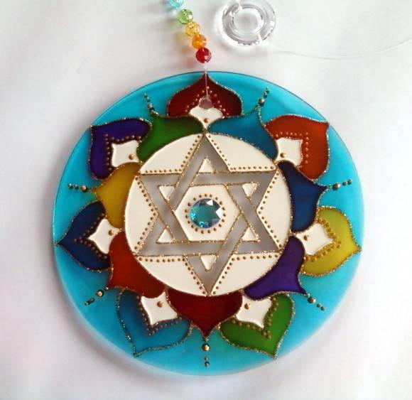 Mandala Vitral Estrela de Davi 15cm