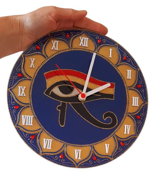 Relógio Decorativo Egito Olho de Hórus 25cm Vidro