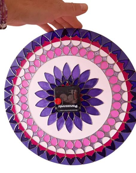 Relógio Decorativo Mandala Violeta e Rosa30cm