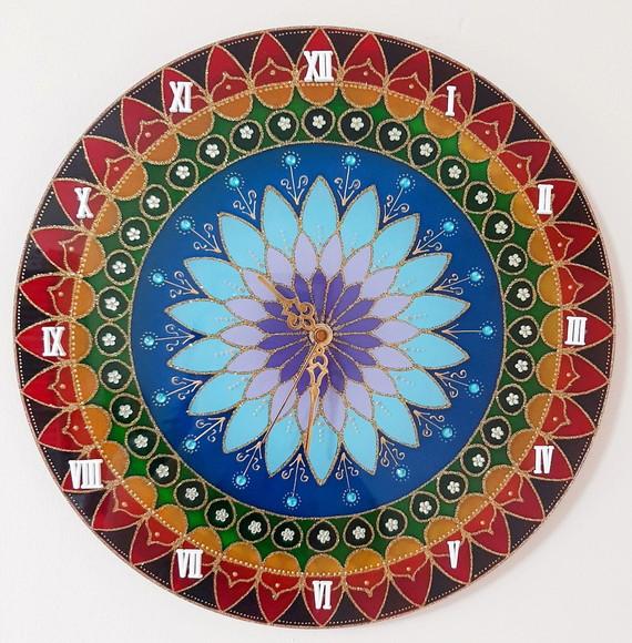 Relógio Mandala 7 Cores em Vidro de 35cm