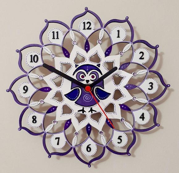 Relógio Mandala Corujinha Violeta Lilás e Rosa mdf 25cm