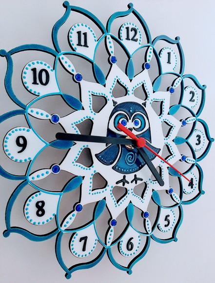 Relógio Mandala Corujinha Azul mdf 25cm