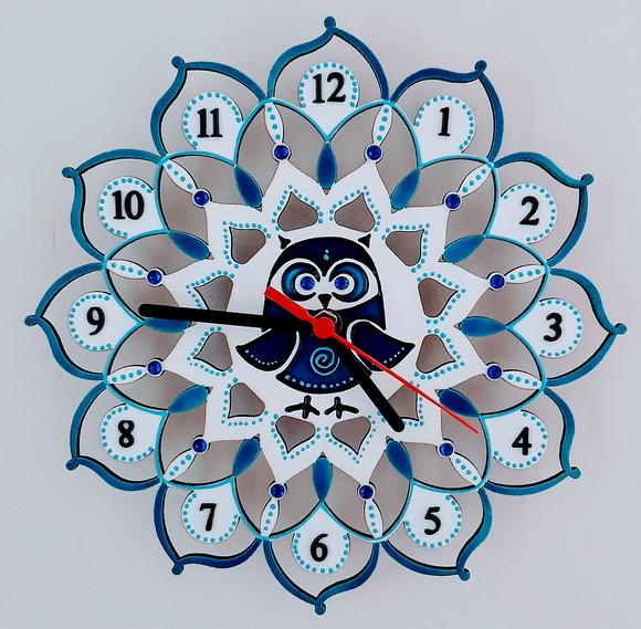 Relógio Mandala Corujinha Azul mdf 25cm