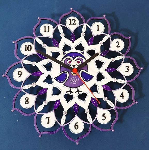 Relógio Mandala Corujinha Violeta Lilás e Rosa mdf 25cm