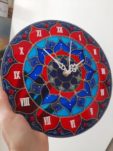 Relógio Mandala Flor Azul e Vermelho 25cm