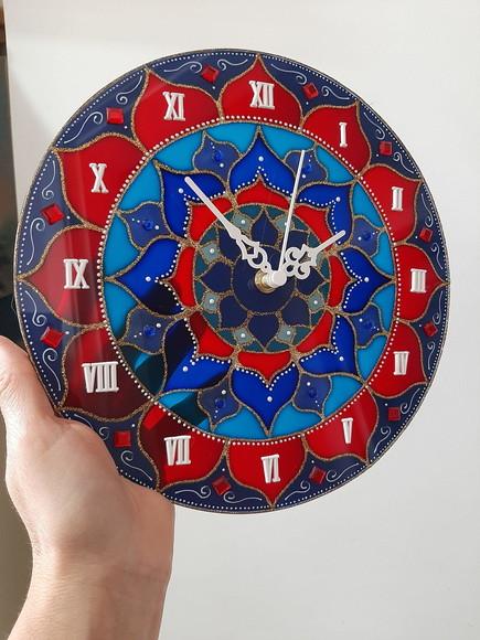Relógio Mandala Flor Azul e Vermelho 25cm