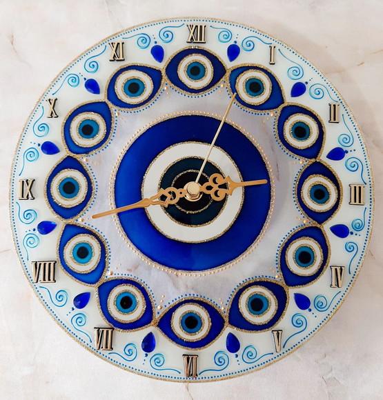 Relógio Mandala Olho Grego 25cm em Vidro