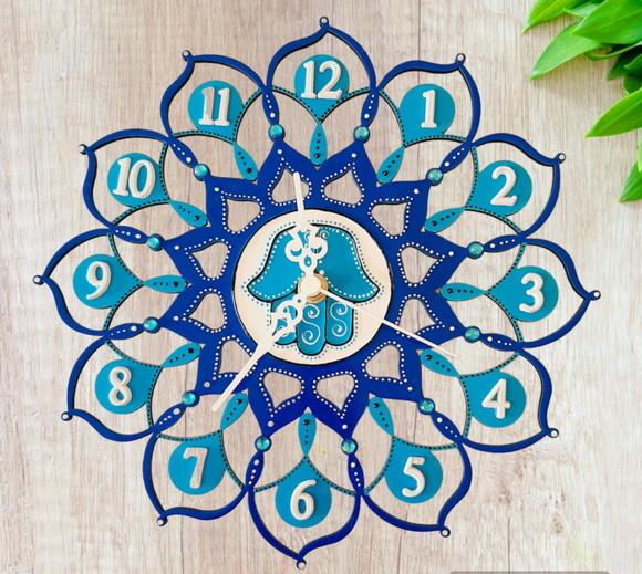 Relógio Mandala Mão de Hamsá mdf 25cm