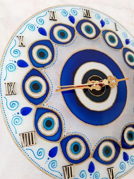 Relógio Mandala Olho Grego 25cm em Vidro