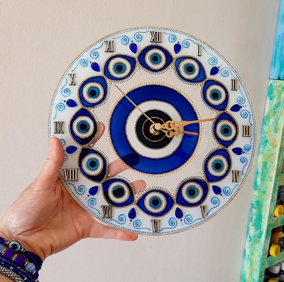 Relógio Mandala Olho Grego 25cm em Vidro