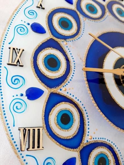 Relógio Mandala Olho Grego 25cm em Vidro