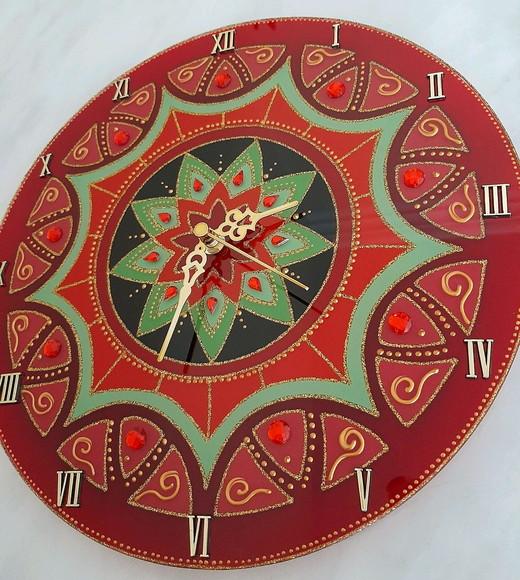 Relógio Mandala Vermelho 25cm de Parede